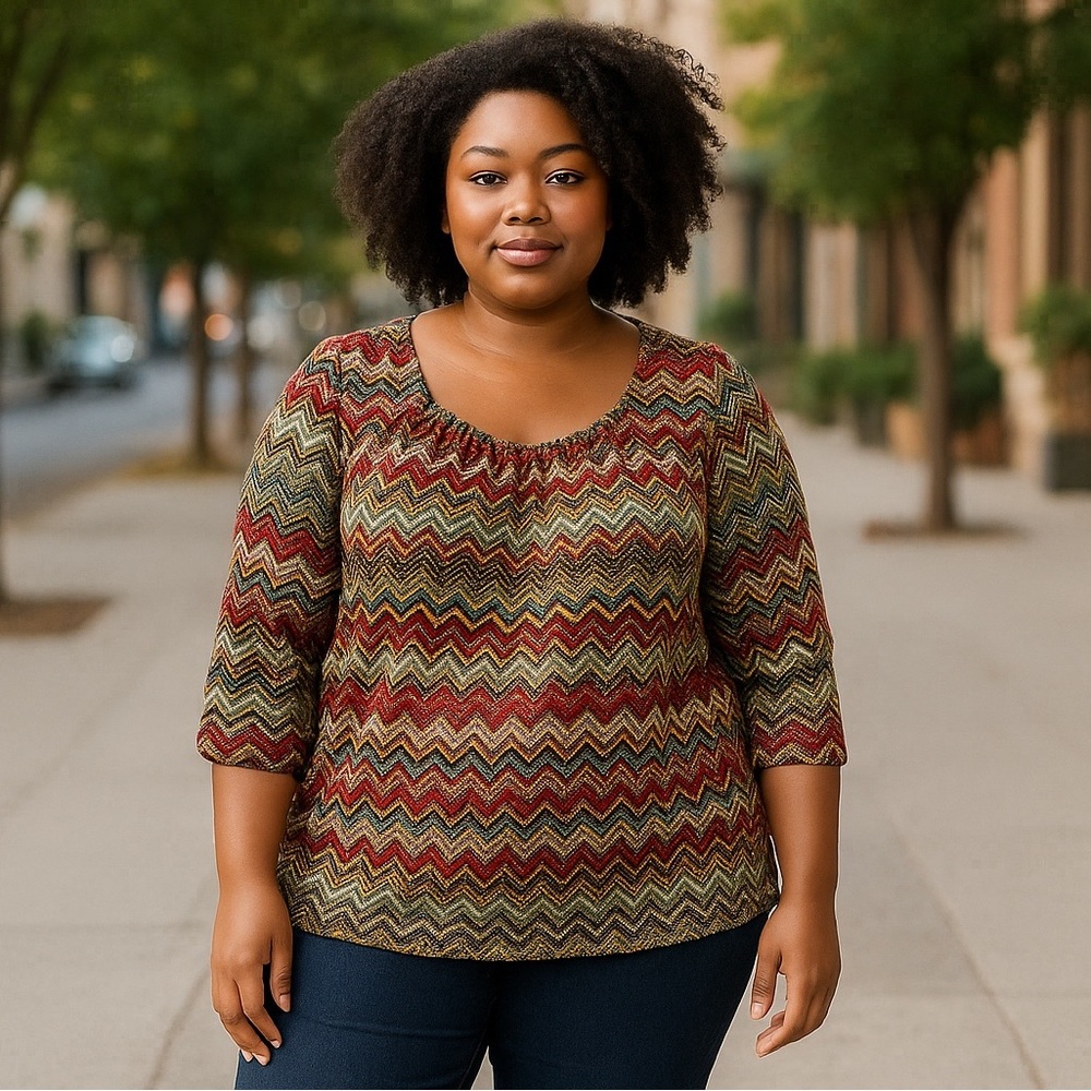New Directions Multicolor Chevron Blouse